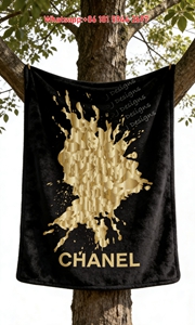 Chanel Gold Paint Splash Flannel Throw Blanket IMG_6877